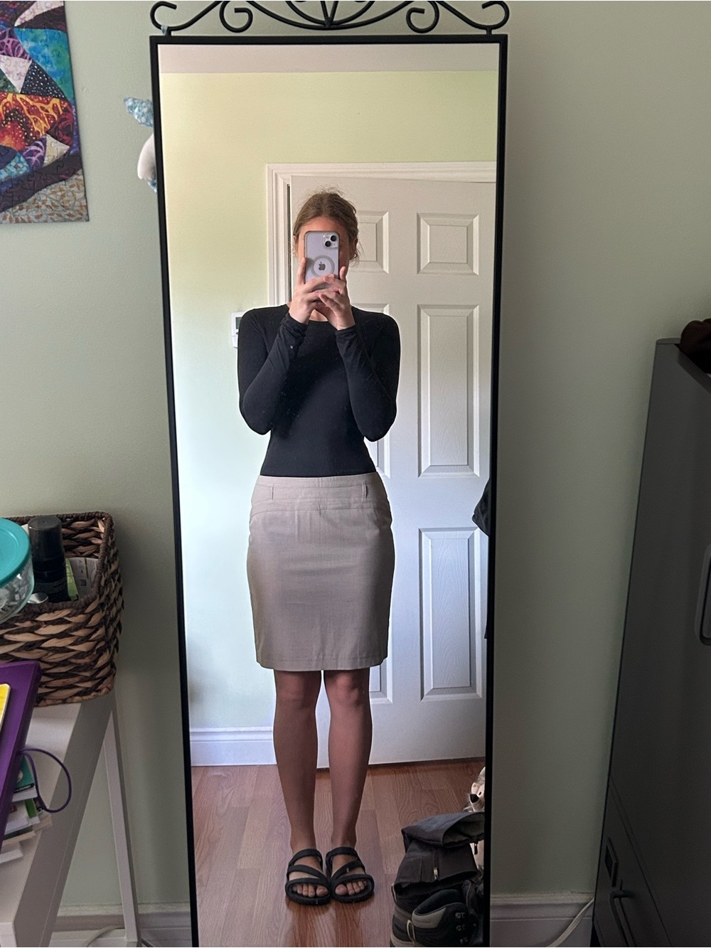 Classic Taupe Low Rise Pencil Skirt - Women's